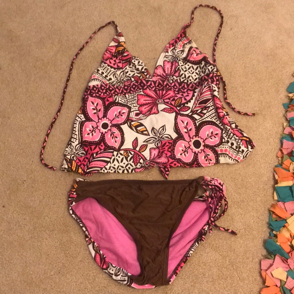 Pink and brown tankini